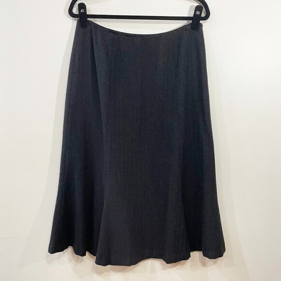 EUC VTG LRL 100% Wool Trumpet Hem Herringbone Midi Skirt Charcoal 10 - Picture 1 of 5